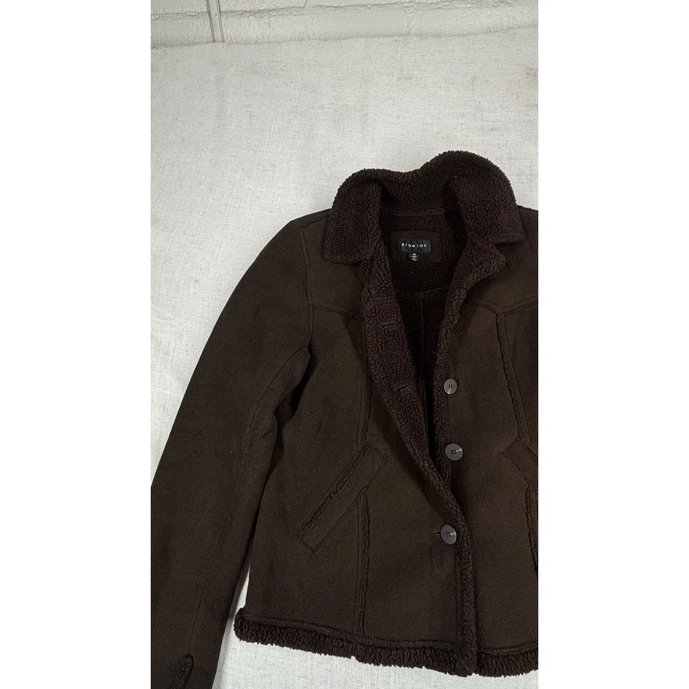 Braetan Brown‎ Sherpa Lined Faux Suede Jacket Women's M Button Front Cozy Warm